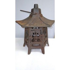 Vintage Cast Iron Pagoda Candle Holder Lantern